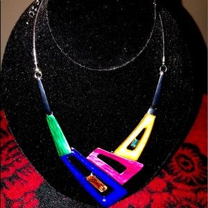 Abstract multi colored necklace with earrings set